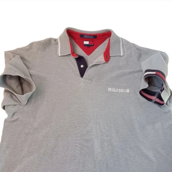 Tommy Hilfiger Gray Polo Shirt | EUC| Ribbed Collar - Picture 9 of 14